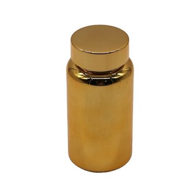 Botella de contenedor de suplemento de plástico con tapa de tornillo de 150ml PET recubierta de oro para promoción