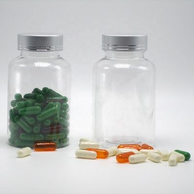 Botella de plástico PET Boston redonda Contenedores de medicamentos blancos/transparentes con tapas a prueba de niños