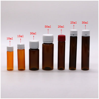 Botella de líquido oral de 15 ml PET ámbar marrón con tapa a prueba de alteraciones para envases médicos