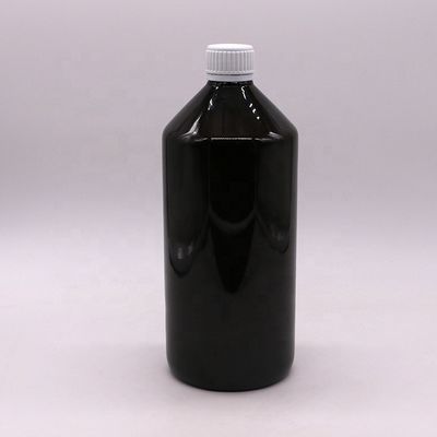 Botella de medicamento líquido PET translúcido marrón oscuro de 1000 ml con tapa a prueba de alteraciones de 28 mm