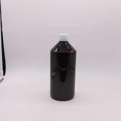 Botella de medicamento líquido PET translúcido marrón oscuro de 1000 ml con tapa a prueba de alteraciones de 28 mm