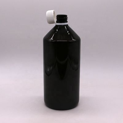 Botella de medicamento líquido PET translúcido marrón oscuro de 1000 ml con tapa a prueba de alteraciones de 28 mm