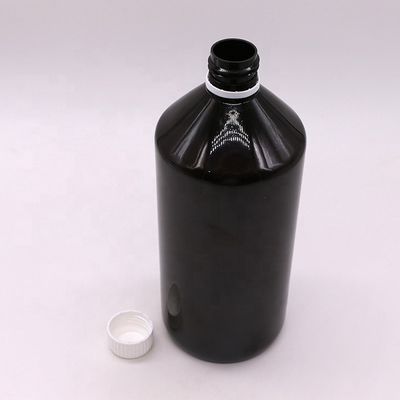 Botella de medicamento líquido PET translúcido marrón oscuro de 1000 ml con tapa a prueba de alteraciones de 28 mm