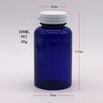 Botella redonda de plástico PET de 200 cc para suplemento de cápsulas