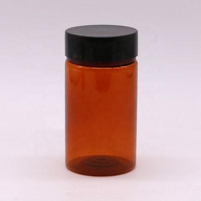 Botella de píldoras de plástico personalizada de 120 ml de color ámbar de color redondo con tapas de tornillo