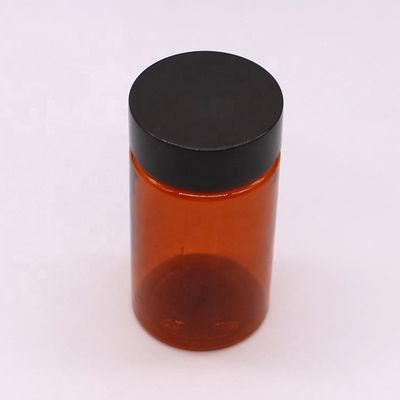 Botella de píldoras de plástico personalizada de 120 ml de color ámbar de color redondo con tapas de tornillo