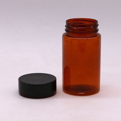 Botella de píldoras de plástico personalizada de 120 ml de color ámbar de color redondo con tapas de tornillo