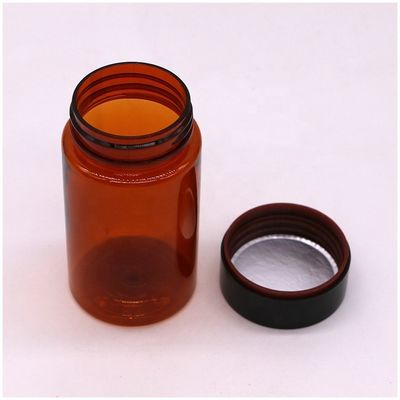 Botella de píldoras de plástico personalizada de 120 ml de color ámbar de color redondo con tapas de tornillo