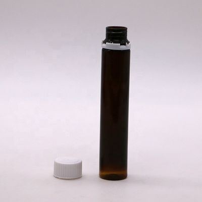 Grado alimenticio 25 ml/25 cc Botella de líquido oral de plástico de ámbar/café lisa y delgada con tapa a prueba de alteraciones