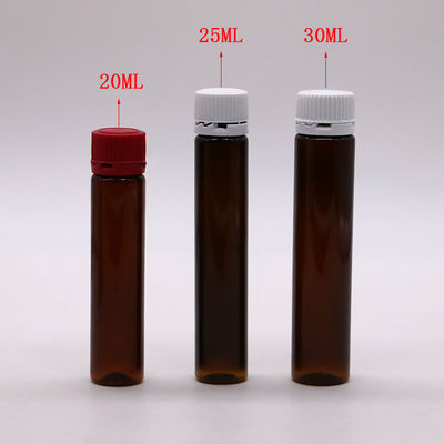 20ML/20CC Botella de líquido oral de plástico de ámbar liso y delgado con tapa a prueba de alteraciones para la medicina líquida