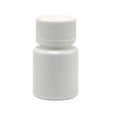 Botella vacía de plástico blanco de forma redonda de 20 ml de HDPE para almacenamiento de líquido de muestras de polvo químico