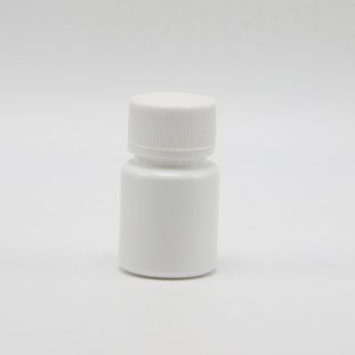 Botella vacía de plástico blanco de forma redonda de 20 ml de HDPE para almacenamiento de líquido de muestras de polvo químico