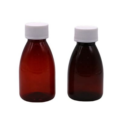 Colores personalizados Botella de plástico líquido oral de calidad medicinal con tapa de seguridad de 100 ml PET ámbar