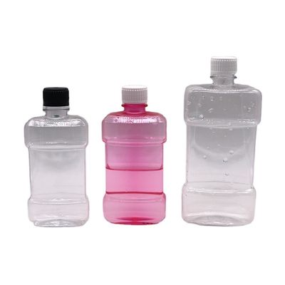 Impresión en pantalla 500 ml de PET de forma única Limpiador bucal líquido Botella de plástico con tapa de tornillo