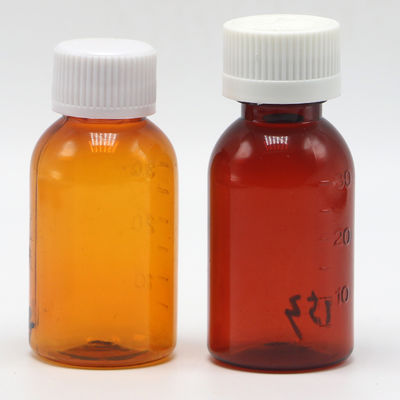 GMP Farmacéutico Botella de líquido de plástico de 30 ml PET ámbar con tapa de tornillo a prueba de alteraciones