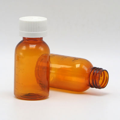 GMP Farmacéutico Botella de líquido de plástico de 30 ml PET ámbar con tapa de tornillo a prueba de alteraciones