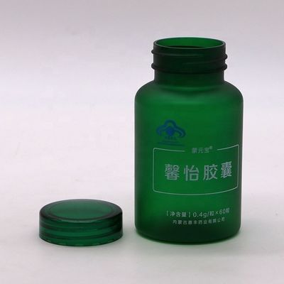Botella de plástico verde congelado de 150CC con tapa y etiqueta anti-niños