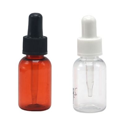 Botella de gotero de plástico PET de forma redonda de 15 ml con tapa de gotero personalizada de grado médico.