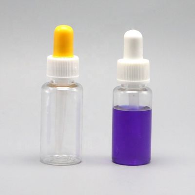 Botella de gotero de plástico PET de forma redonda de 15 ml con tapa de gotero personalizada de grado médico.