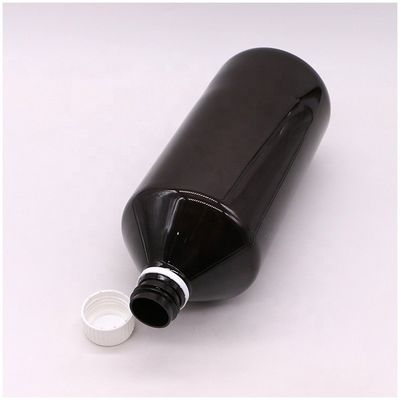 Medicina líquida 1000 ml Botella de plástico PET translúcida de color marrón oscuro con tapa a prueba de adulteraciones