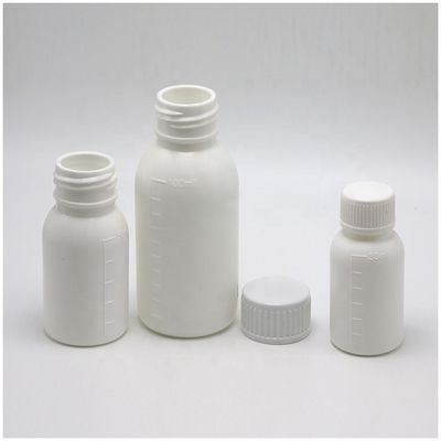 Botella de medicamento líquido de 30 mL/50 mL/100 mL PP con cuerpo escalado e impresión en pantalla