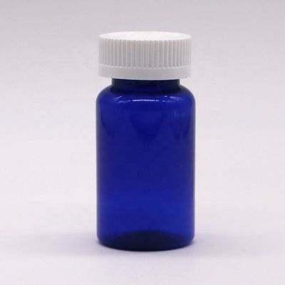 2OZ/60ml/CC Botella de cápsulas de plástico azul con tapa de tornillo Material PET 32mm Tamaño del cuello