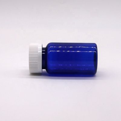 2OZ/60ml/CC Botella de cápsulas de plástico azul con tapa de tornillo Material PET 32mm Tamaño del cuello