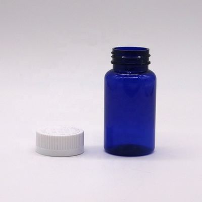 2OZ/60ml/CC Botella de cápsulas de plástico azul con tapa de tornillo Material PET 32mm Tamaño del cuello