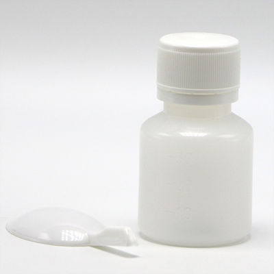 Botella de plástico PE transparente para medición de medicamentos líquidos de 30 ml de capacidad y cuchara