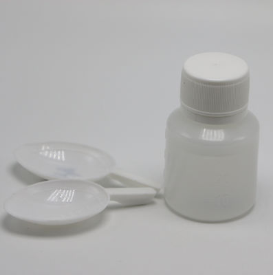Botella de plástico PE transparente para medición de medicamentos líquidos de 30 ml de capacidad y cuchara