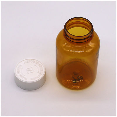 Botella de plástico de color ámbar PET de 180 ml con tapa de tornillo CRC para cápsulas de píldoras tabletas 6OZ/180ML