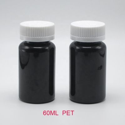 2OZ 60ML Botella de plástico negro de PET ámbar con tapa CRC para el embalaje de suplementos de medicamentos