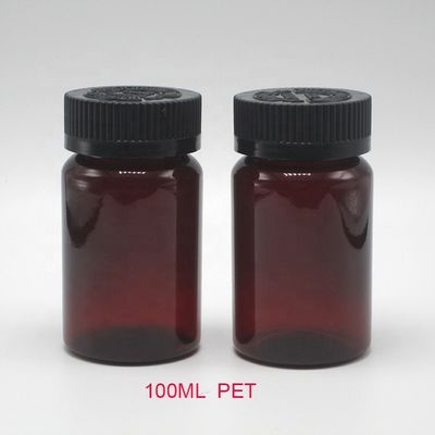 2OZ 60ML Botella de plástico negro de PET ámbar con tapa CRC para el embalaje de suplementos de medicamentos