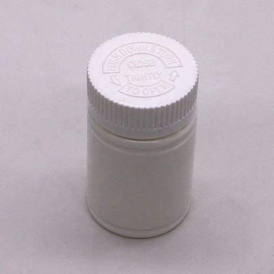 Botella de plástico PE de 70 ml de tapa a prueba de niños para medicamentos, pastillas o suplementos alimenticios