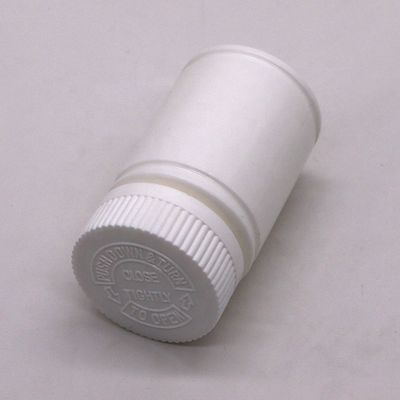 Botella de plástico PE de 70 ml de tapa a prueba de niños para medicamentos, pastillas o suplementos alimenticios