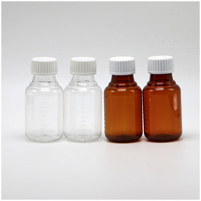 Botella de líquido oral para jarabe para tos de ámbar/azul PET de 100 ml con tapa CRC y sello térmico