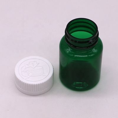 Botellas de pastillas de plástico PET de 50cc de 32 mm de cuello Vial de cápsulas con material base PET de tapa resistente a los niños