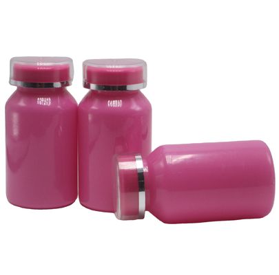 Tamaño personalizado Collar de PET Botella medicinal de plástico brillante de 120 ml con tapa PS de dos capas