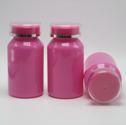 Tamaño personalizado Collar de PET Botella medicinal de plástico brillante de 120 ml con tapa PS de dos capas