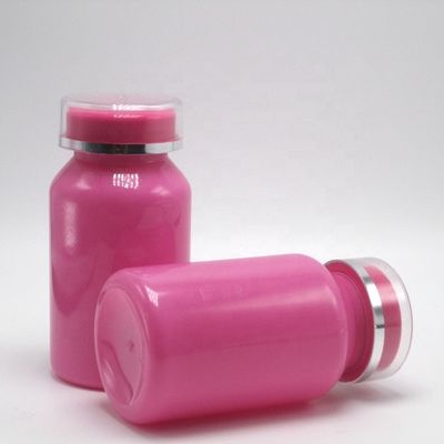 Tamaño personalizado Collar de PET Botella medicinal de plástico brillante de 120 ml con tapa PS de dos capas