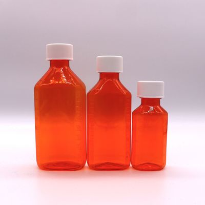 Botella de jarabe líquido oral de plástico PET translúcido de color personalizado con báscula de medición