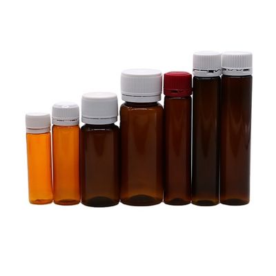 Botella de plástico líquido oral de forma redonda y delgada con tapa a prueba de alteraciones