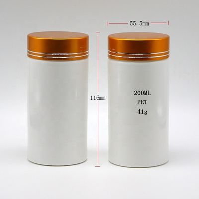 Botellas de plástico PE de forma cilíndrica recta de 200 ml botellas de farmacia con tapas de aluminio