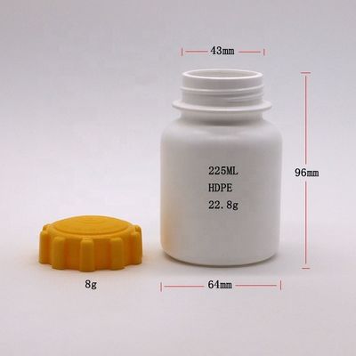 225 ml redondo 7.5 onzas de plástico HDPE Contenedor de medicamentos Suplemento Portador de botellas Capa de engranaje