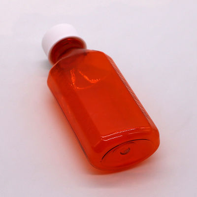 Botella de líquido oral para jarabe para tos de ámbar/naranja PET de 100 cc con tapa CRC y sello térmico
