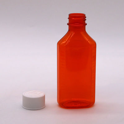 Botella de líquido oral para jarabe para tos de ámbar/naranja PET de 100 cc con tapa CRC y sello térmico