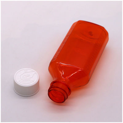 Botella de líquido oral para jarabe para tos de ámbar/naranja PET de 100 cc con tapa CRC y sello térmico