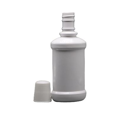 Botella de enjuague bucal de plástico PET de cuello largo de color blanco con capacidad de 250 ml e impresión en pantalla
