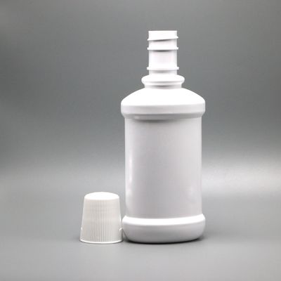 Botella de enjuague bucal de plástico PET de cuello largo de color blanco con capacidad de 250 ml e impresión en pantalla