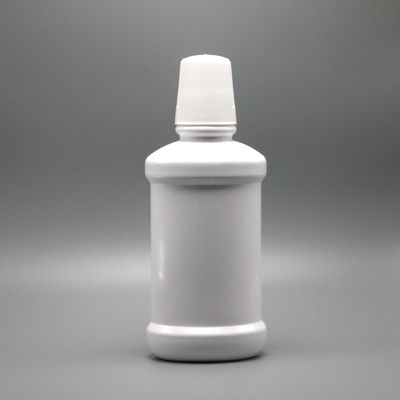 Botella de enjuague bucal de plástico PET de cuello largo de color blanco con capacidad de 250 ml e impresión en pantalla